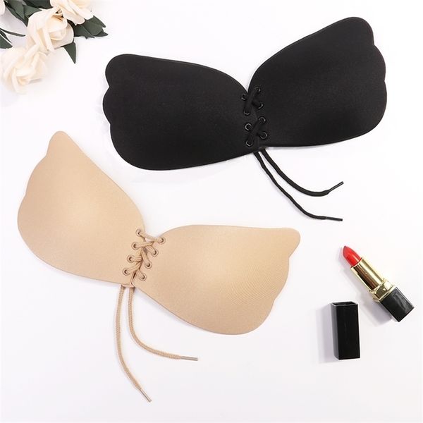 

seamless self adhesive fly bra strapless push up bra wireless stick on lingerie invisible silicone women bra for women girl t200609, Red;black