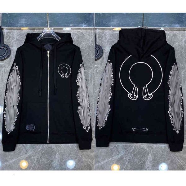 

classic mens brand hoodies designer fashion ch sweatshirts horseshoe cross print jacket women casual quality luxury pullover hooded loose h, Black