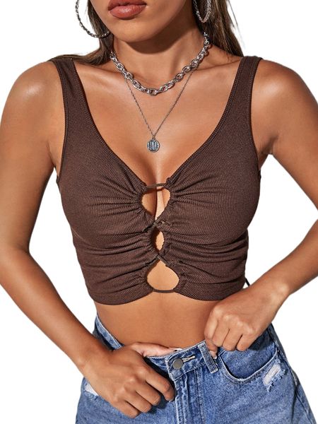 

drawstring ruched cut out tank z8qc#, White