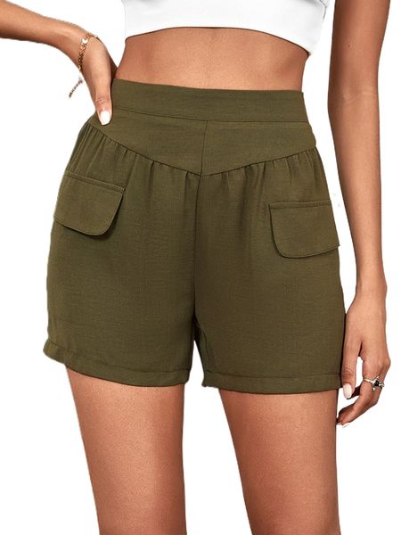 

high waisted flap detail shorts 368g#, White;black