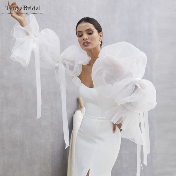 

translucent organza sleeve gorgeous ribbons dreamlike puff sleeve wedding accessories dg010, White