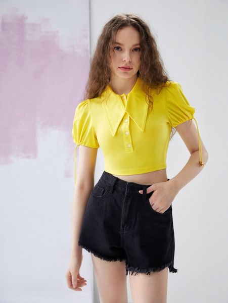 

x kierranichole peter pan collar drawstring cuff crop tee y4vs#, White