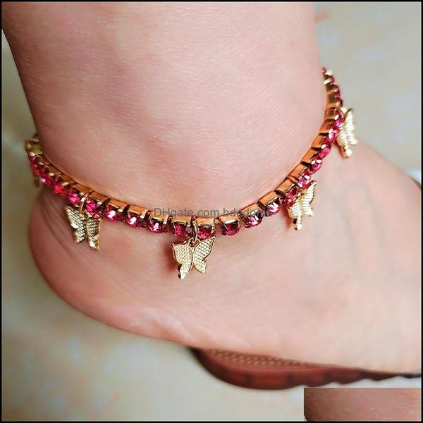 

anklets stonefans gold tennis rhinestone jewelry for women crystal butterfly pendant anklet beach foot chain bracelet drop del bdedome dhc7l, Red;blue