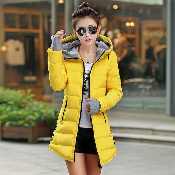 Frauen Trenchcoats Großhandel 2022 Herbst Winter Slim Down Baumwolljacke Weibliche Mittellange Verdickung mit Kapuze Damenhandschuhe Wadde