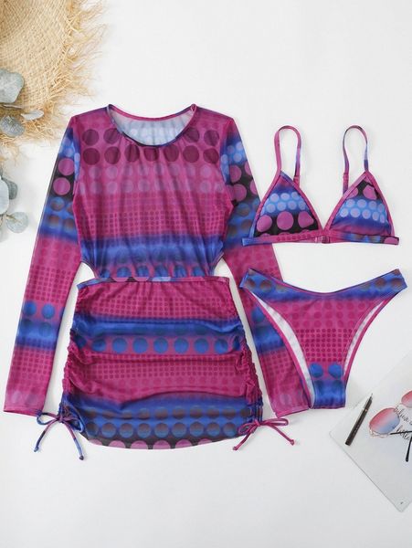 

polka dot bikini swimsuit with drawstring cover up u741#, White;black