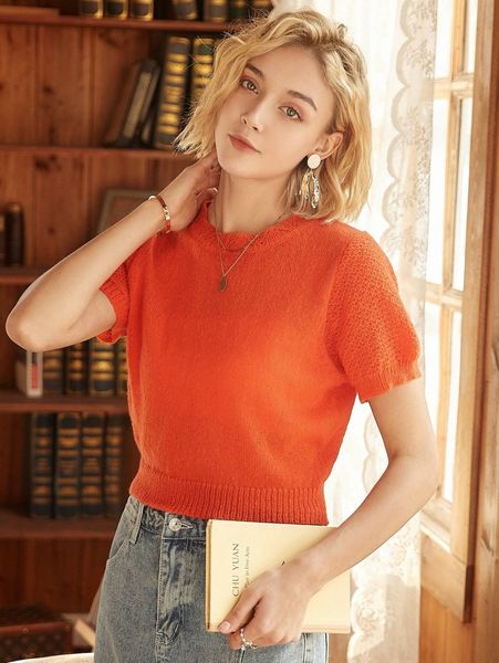 

knit mix solid round neck knit r2uu#, White;black