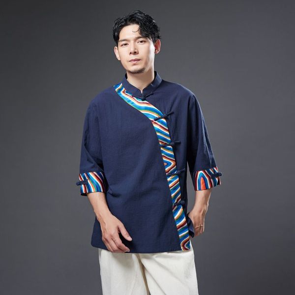 

tang suit ethnic clothing traditional costumes for men cotton linen stand collar spring summer living clothes asian wear, Red