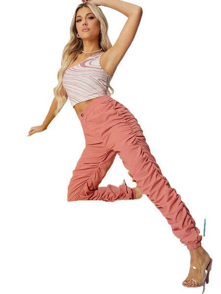 

solid stacked jogger pants o5lx#, Black;white