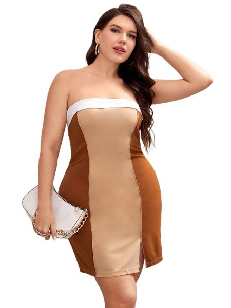 

plus cut and sew split hem tube dress w0es#, Black