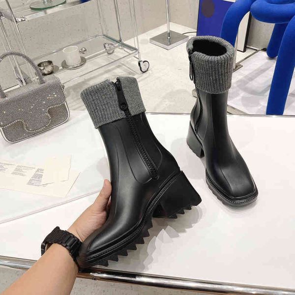 

boots women's pvc rain boots winter shoes square head high heels shorts series special discount, Black