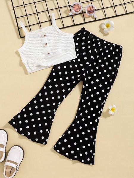 

toddler girls bow front cami & polka dot flare leg pants she, White