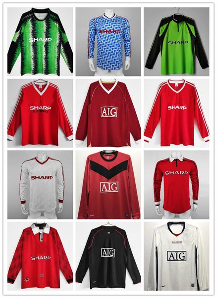 

1992 1998 keane giggs mens long sleeve retro soccer jerseys cantona beckham solskjaer ferdinand rooney scholes chicharito home away 3rd foot, Black;yellow