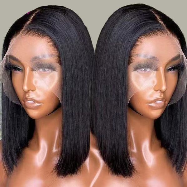 

high-quality 13*4 lace front short bob wigs pre plucked human hair brazilian virgin natural color can be dyed wig for black women, Black;brown