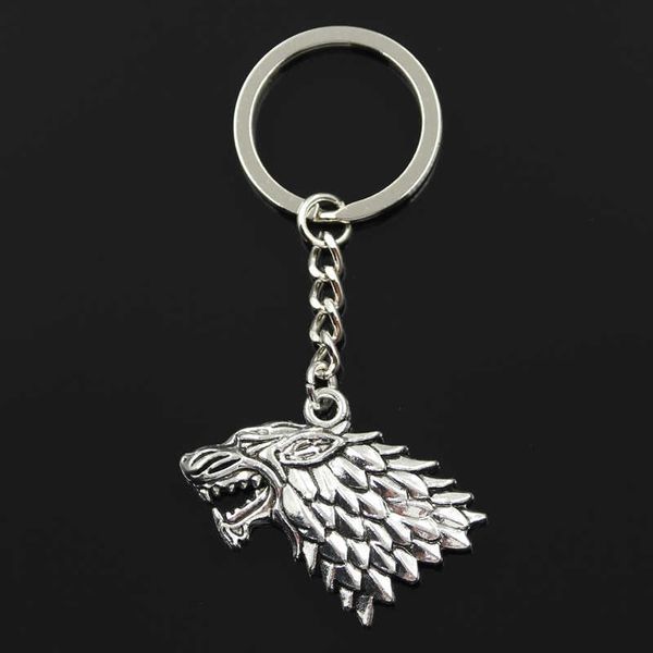 

keychains fashion 30mm key ring metal chain chain jewelry antique bronze silver color plated ice and fire dire wolf 32x44mm pendant