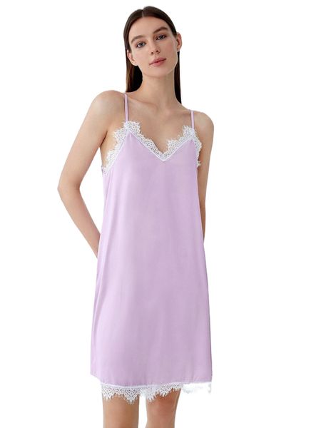 

lightweight soft breathable lace trim satin cami nightdress g5u5#, Black;red