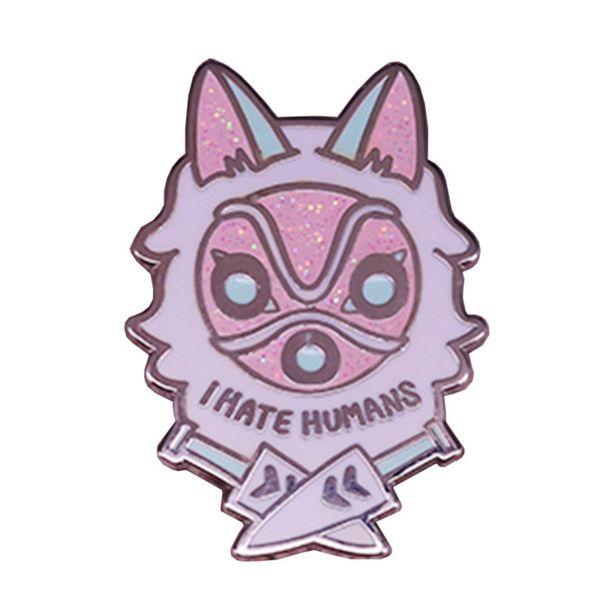 

i hate humans enamel pin fashion cute pastel princess mononokes brooch anime movie fans collectible medal unique gift, Blue