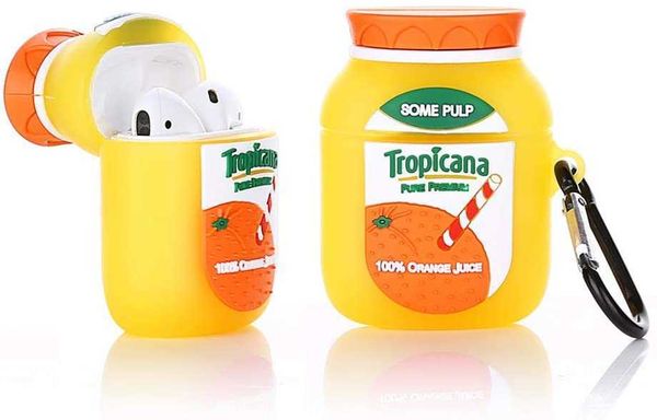 

airpods silicone case 3d cartoon funny cute cover compatible for apple airpods 1&2 [drink cans series ] (orange juice)