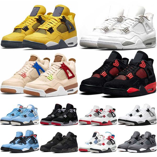 

4 4s basketball shoes lightning university blue white oreo sail cactus jack black cat taupe haze fire red pure money shimmer mens trainers