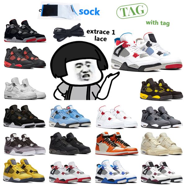 

2022 men basketball shoes women mix red thunder university blue 4 hyper royal and light smoke grey