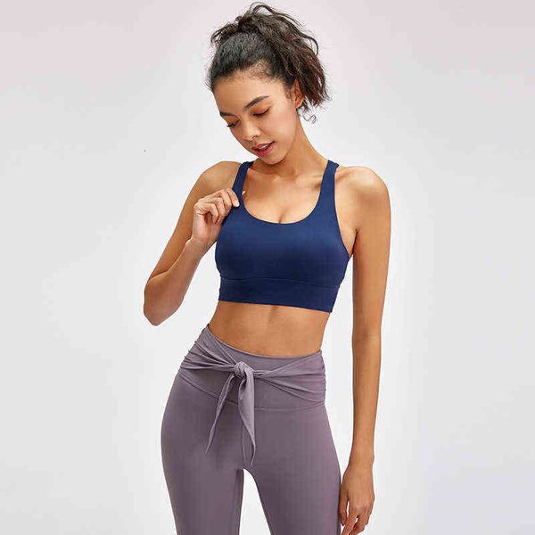 

designer women's t-shirt vest sports underwear women's shoulders with cross back yoga running fitn bra, White