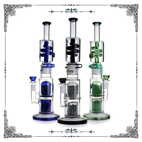 Bobina di glicerina bong congelabile refrigerato dab rig narghilè in vetro shisha tubo dell'acqua con doppio albero a 11 bracci percs 15 pollici