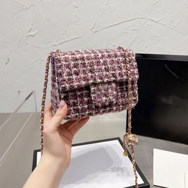 

one shoulder women's bag wool quilted channel designer handbag 17cm small golden ball chain crossbody bag 5a purse fashion leather hand