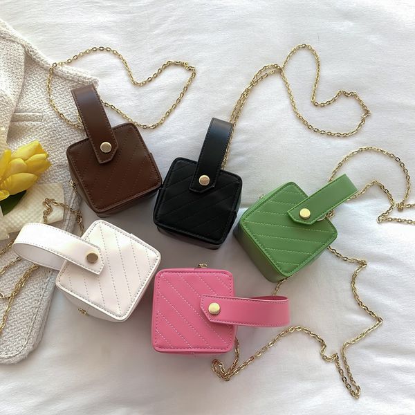 

ins girls stereo square handbags kids candy color single shoulder box bag fashion children metal chain messenger princess bag a8967, Black