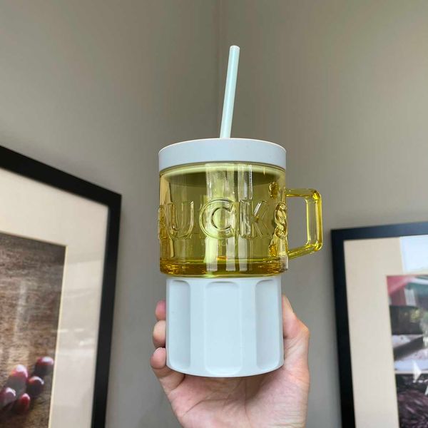 

2021 starbucks cup new summer color contrast glass straw water cup 515ml