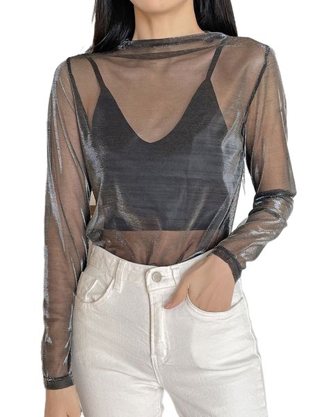 

dazy mock neck mesh blouse without camisole w0zh#, White