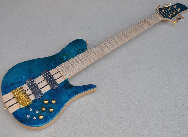 

6 strings neck-thru-body electric bass guitar with burl maple veneer