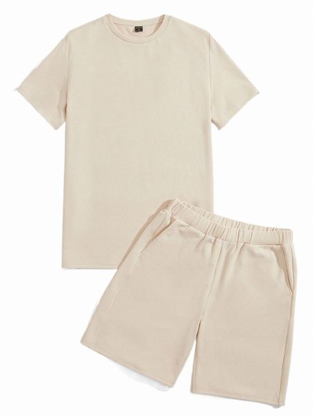 

men solid tee & shorts set a7lz#, Gray