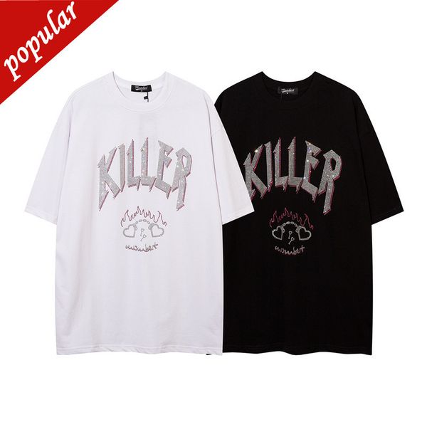 

brand men's fashion trend clothing wholesale short sleeve loose studded t-shirt women's bottoming shirt, White;black
