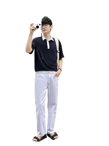 

men contrast collar polo shirt u59q#, White;black