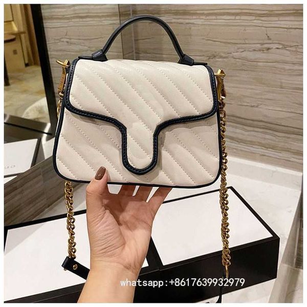 

marmonf trumpet hand bag ladies fashion double color matching shoulder classic designer brand leather chain 88