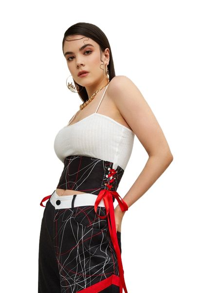 

x anne kyrsten graffiti print lace up corset 40dw#, Black;red