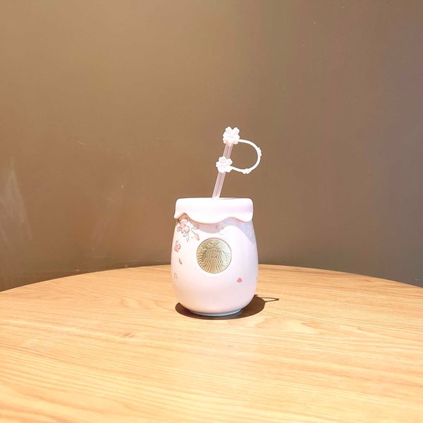

starbucks cherry blossom cup 2022 spring pink gradient falling cherry colorful ceramic straw cup milk bottle drinking cup