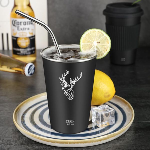 Mokken Rvs Bier Cup Koffie Mok Melk/Water/Thee Outdoor Picknick Metalen Anti Vallen Tumbler Met stro ItemsMugs