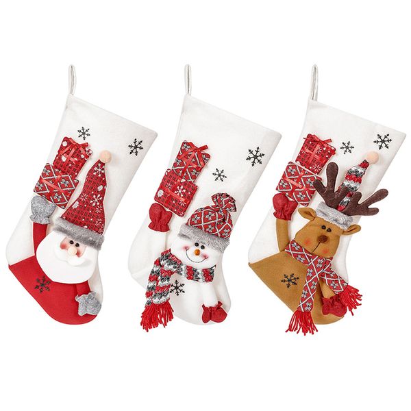 19 -дюймовые украшения рождественских чулок Санта -снеговики Белые рождественские носки для деревьев для деревьев xbjk2208