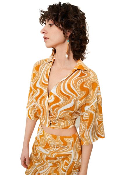 

wave print wrap crop u56a#, White