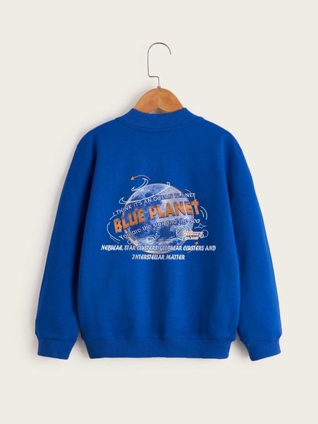 

toddler boys earth & slogan graphic bomber jacket she01, Blue;gray
