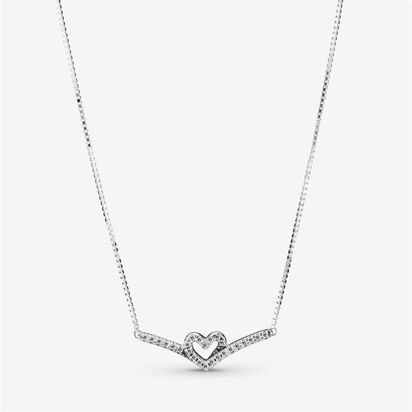 

100% 925 sterling silver sparkling wishbone heart collier necklace fashion women wedding engagement jewelry accessories338m