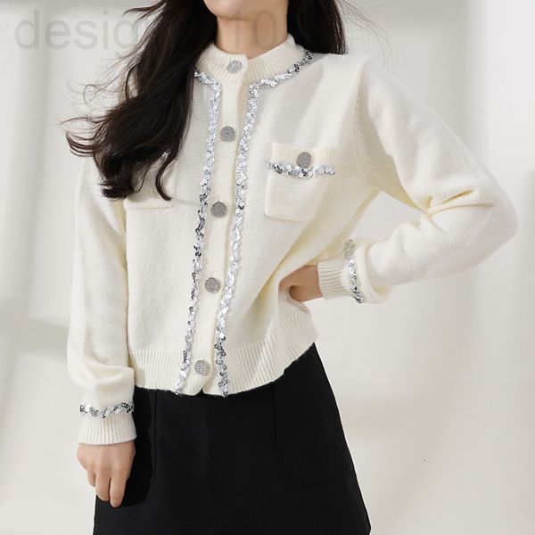 

women's sweaters designer []french white knitted coat loose new autumn and winter korean version small fragrance sequin sweater women c, White;black