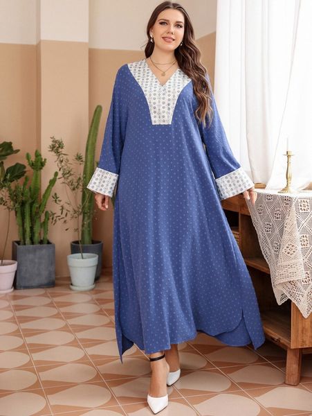 

plus swiss dot geo print dolman sleeve tunic dress 91b2#, Black