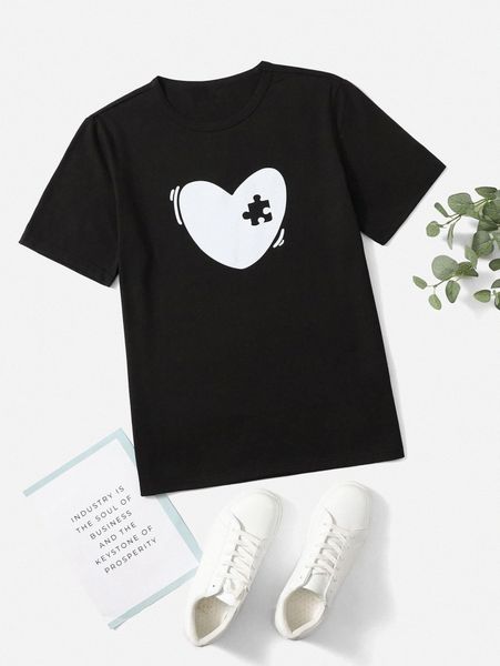 

men geo & heart print tee e4y1#, White;black