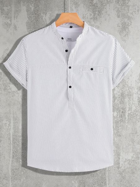 

men vertical striped half button shirt without tee a5eo#, White;black