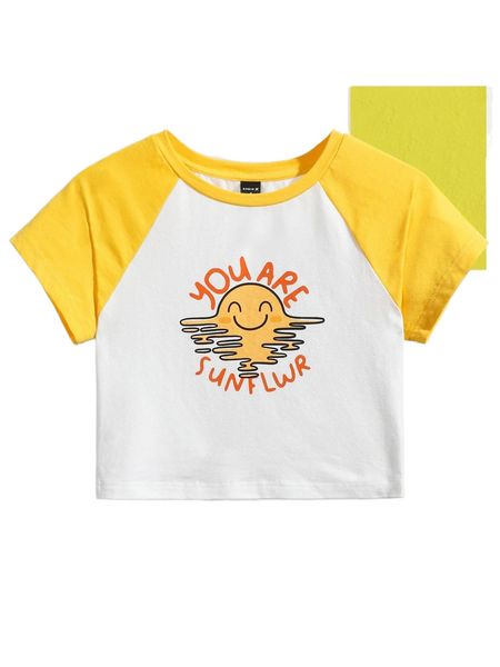 

x shortnsply color block cartoon graphic crop tee f8dq#, White