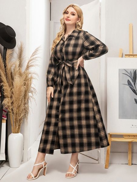 

plus plaid belted wool-mix shirt dress o0zn#, Black