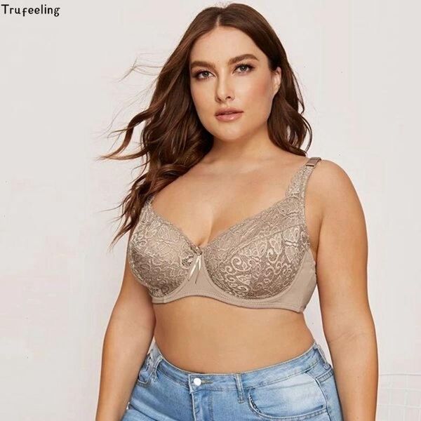 

trufeeling womens large size bras 80e 85e 90e 95e 100e 105e female plus lace underwear unlined ultra thin soft cotton, Red;black