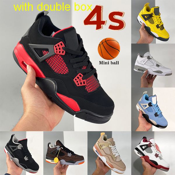 

with two boxes 4 4s men basketball shoes red thunder black cat university blue white oreo fire red tour yellow shimmer mens women sneakers t