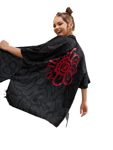 

x gincko floral and letter print drop shoulder blouse y3ja#, White